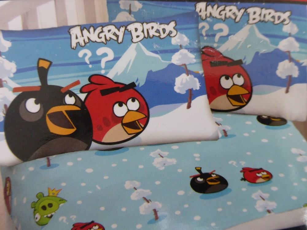 2 pc Angry Birds Micro Mink Twin Fitted & Pillowcase Set NIP