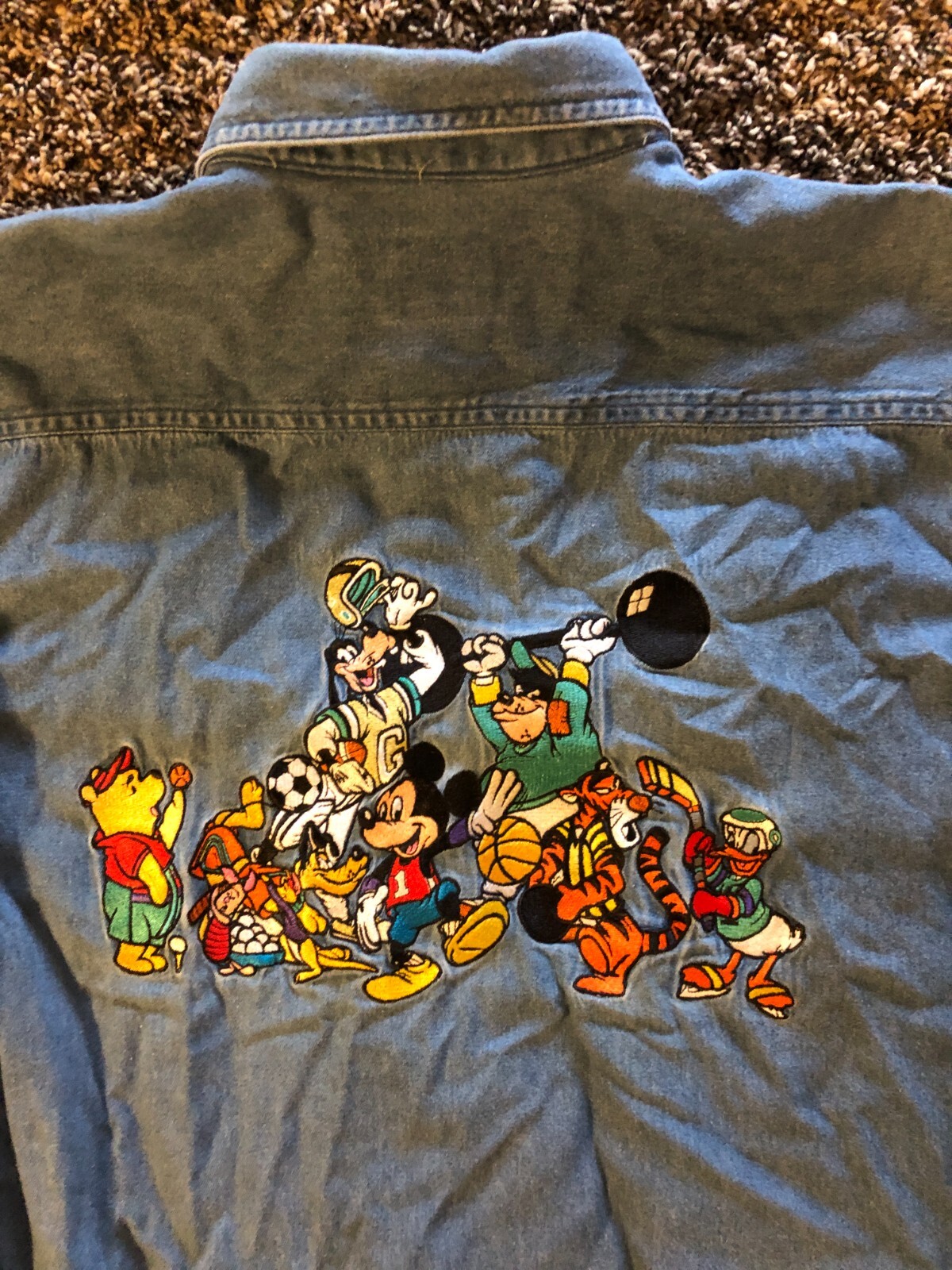 Vintage Disney Mickey Inc Button Blue Denim Shirt Embroidered Sports Size Small