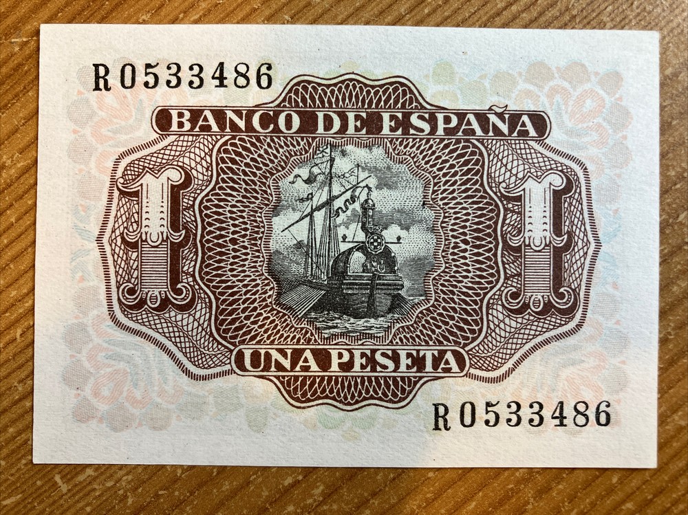 Spain Banknote. 1 Peseta. Dated 1953. Uncirculated Note.