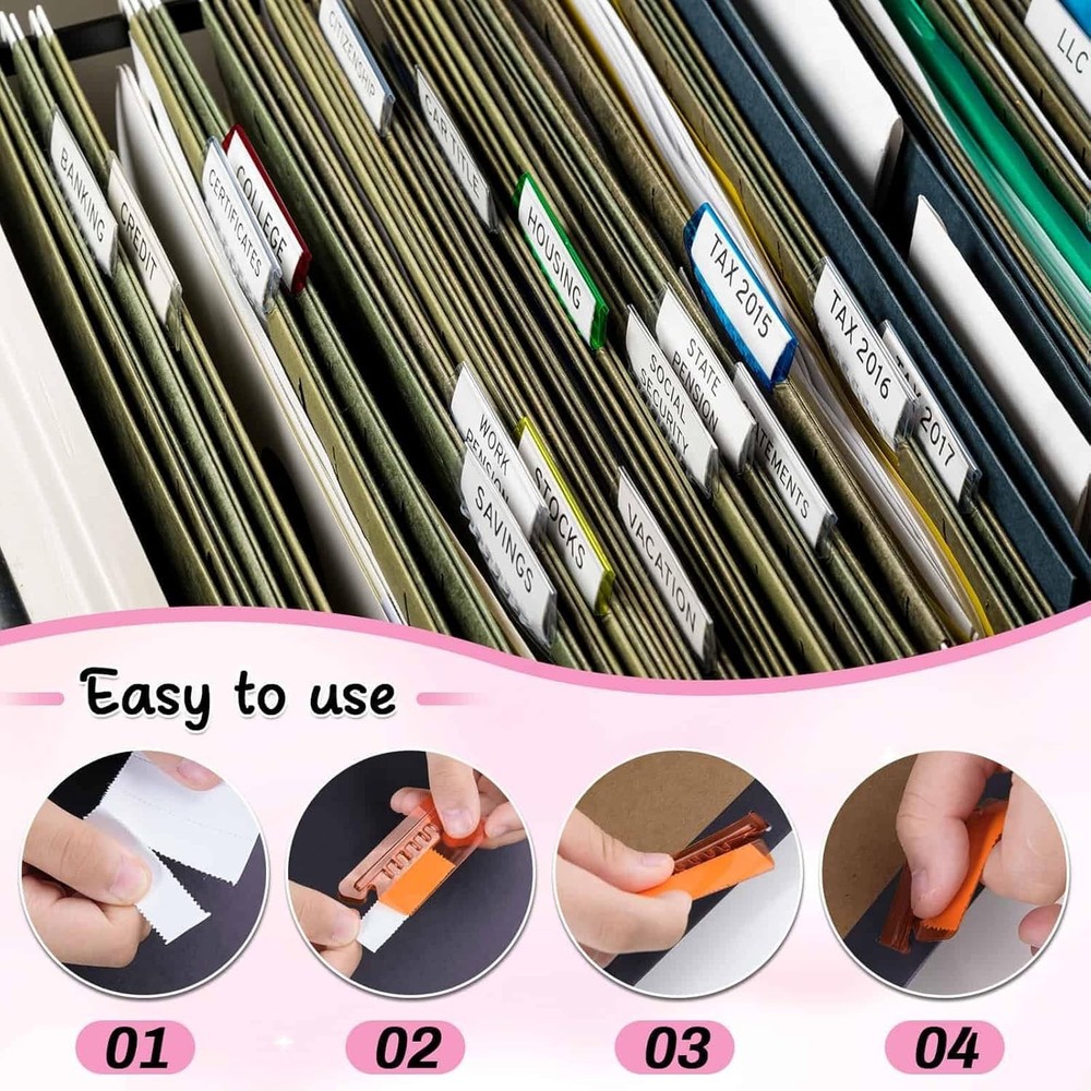 Efficient A5 Hanging File Labels: 100 Durable Multicolor Tabs with Easy Inserts