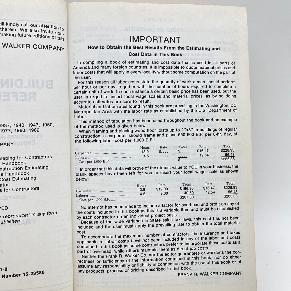 Walker’s Building Estimator’s Reference Book 21st Edition