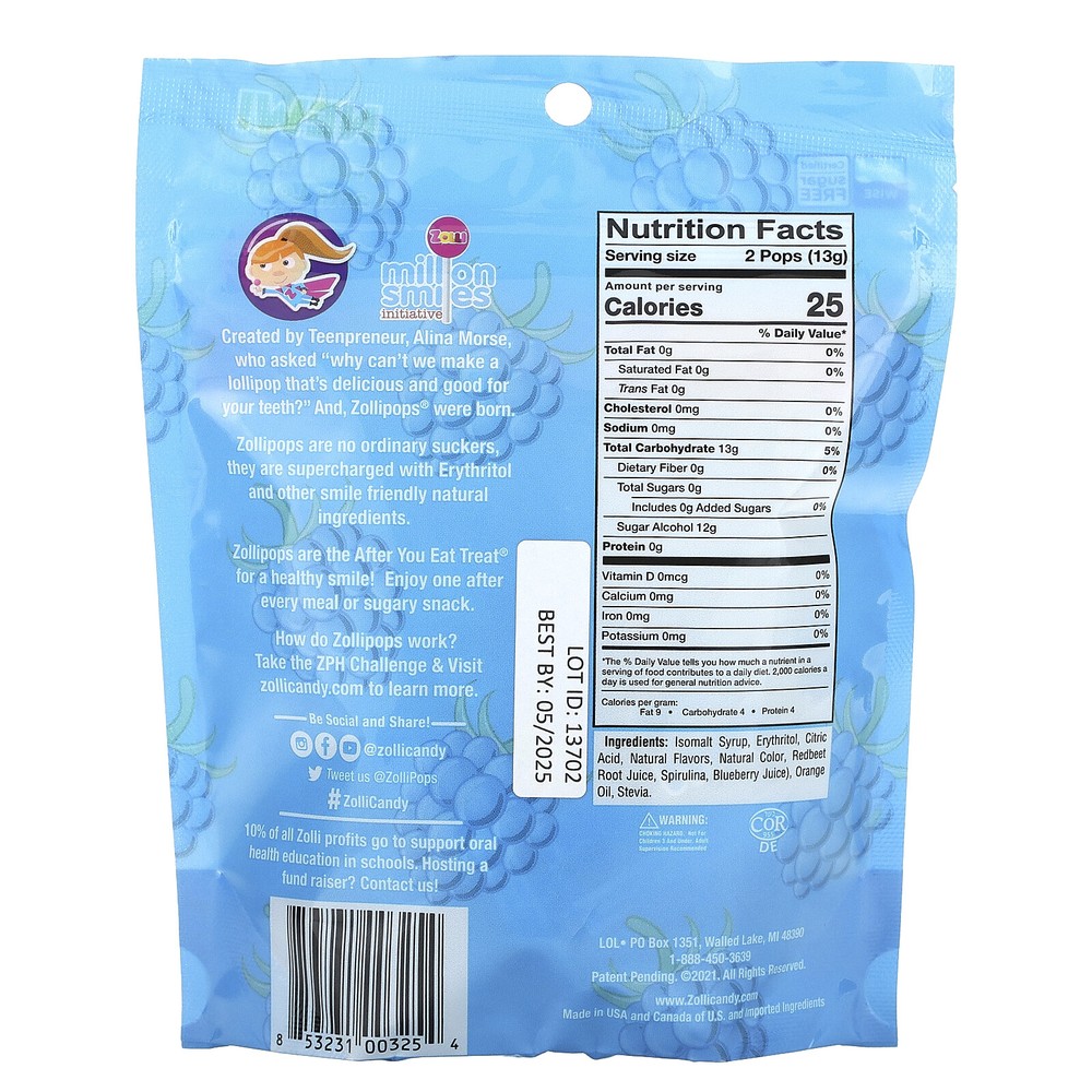 The Clean Teeth Pops, Blue Raspberry, 3.1 oz