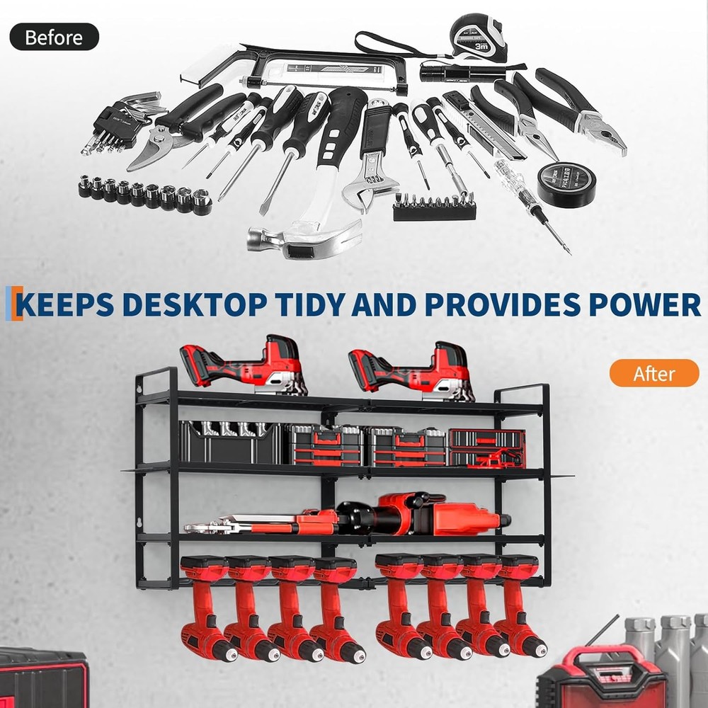 8 Drill Power Tool Organizer Wall Mount Garage Storage Rack 4-Layer Drill Holder