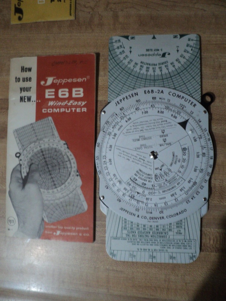 Jeppesen Metal E6B-2A Flight Computer w case +PN-2 Pocket Plotter + F P Denault