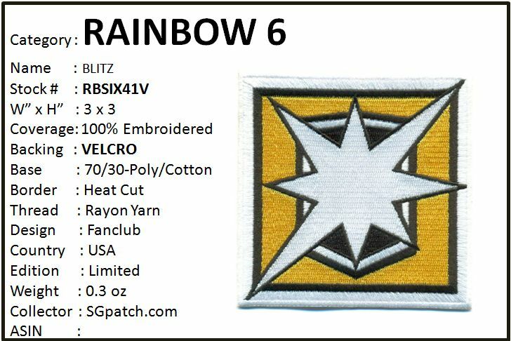 RAINBOW SIX OPERATION 3" BLITZ PATCH - HOOK BACK - RBSIX41V