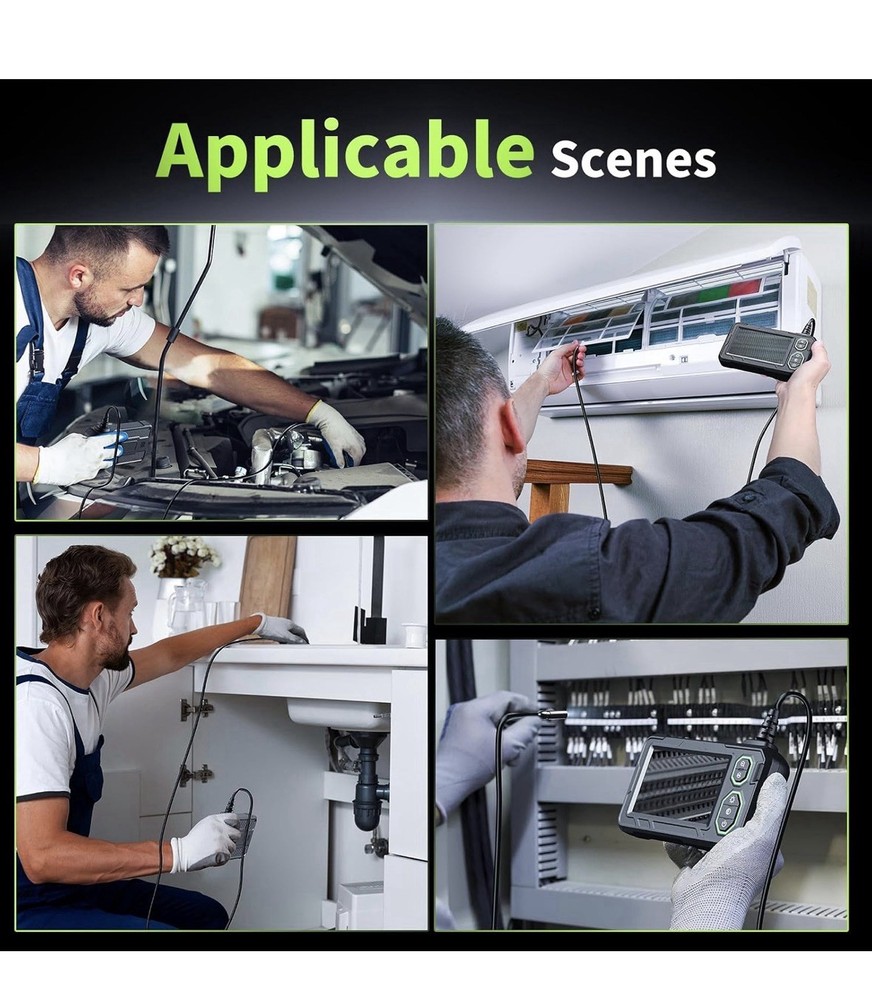 Endoscope Camera with Light, Borescope Camera with 4.3" IPS IP67 Screen Black