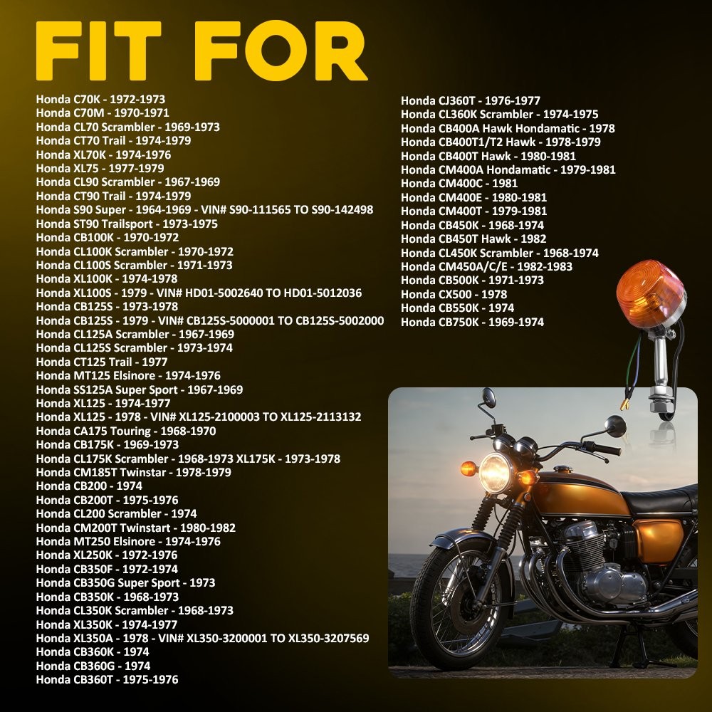 2x Front/Rear Turn Signal - Single Filament Fit Honda CB175/200/350/450/500/750