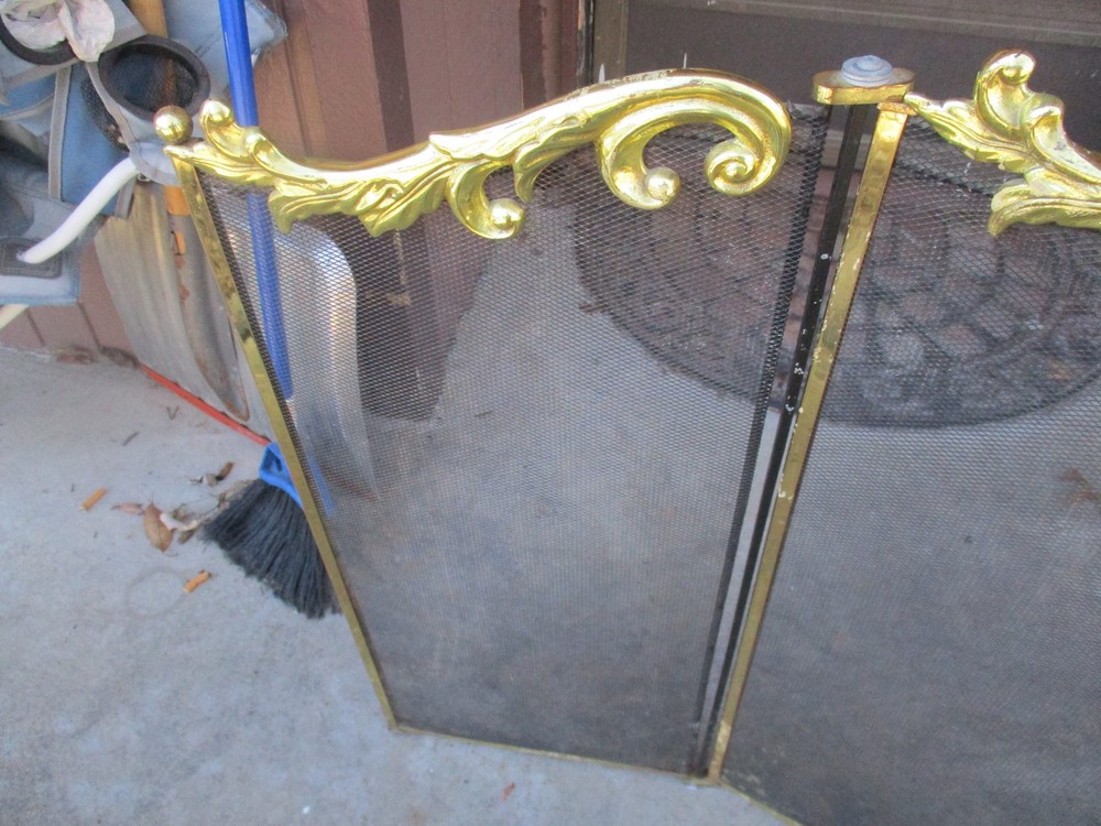vintage 3 panel fireplace screen brass 32t"x50"w