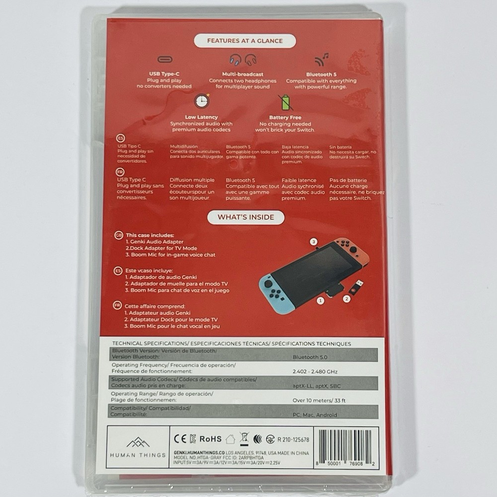 GENKI Bluetooth 5.0 Audio Adapter COMBO for Nintendo Switch, PS4, MAC, Android