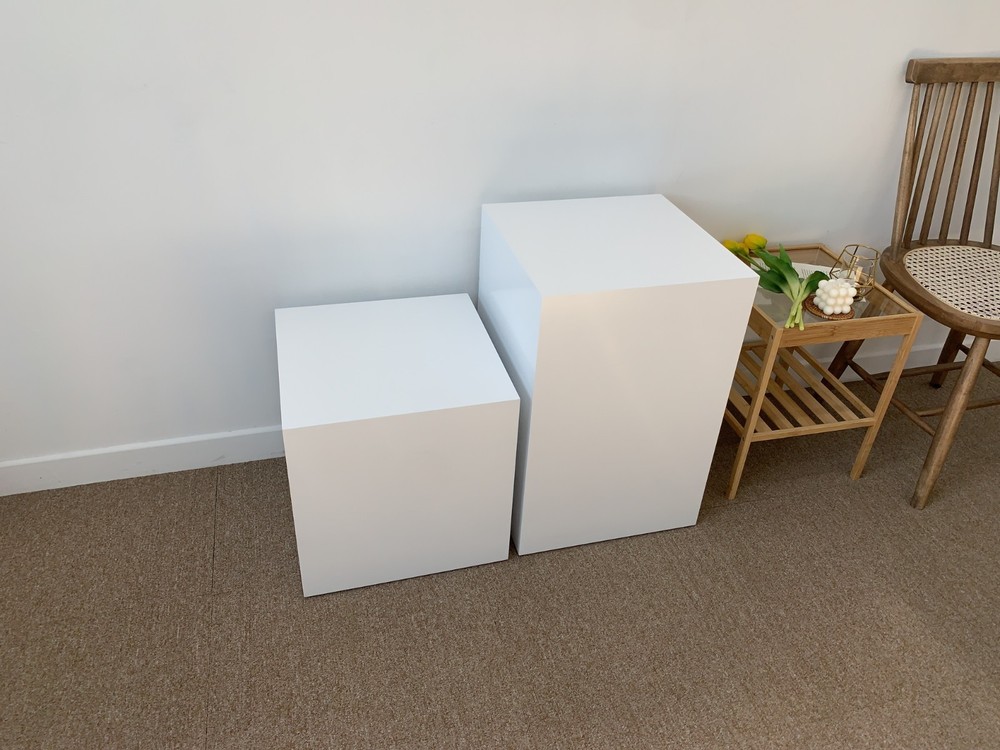 Minimalist Cube Pedestal Stand White Display Box Side Table Home Decor