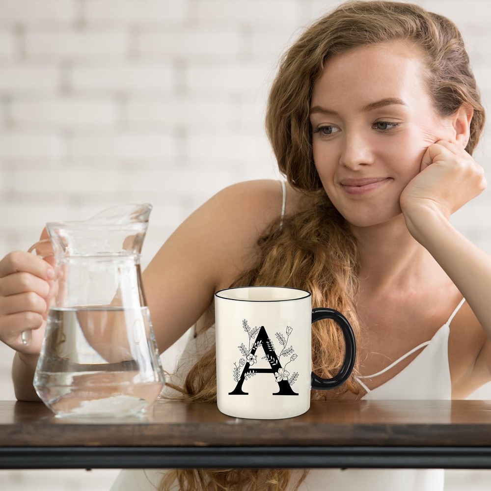 Monogram Ceramic Coffee Mugs, 11 oz Initial Drinking 11 Ounces, ceramic-cup-a