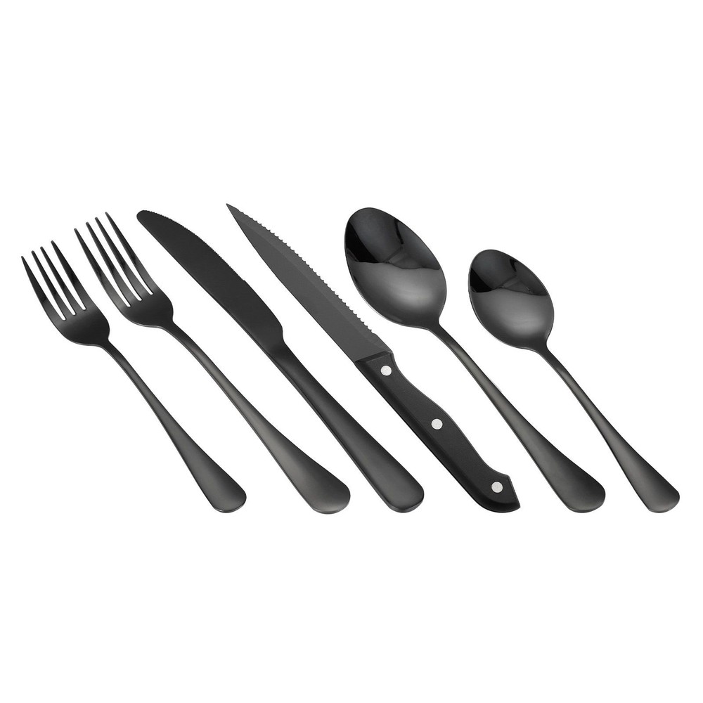48-Piece Black Silverware Set