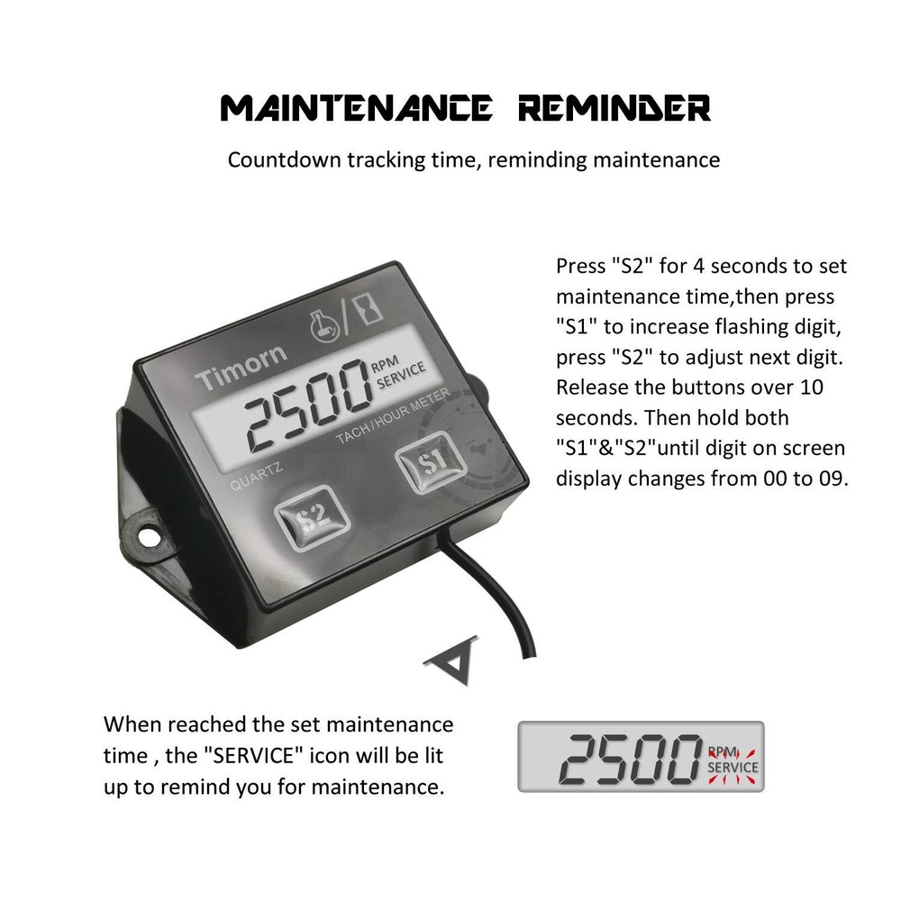 Tachometer for Small Engine,Inductive Hour Meter for 2 Stroke & 4 Stroke Smal...