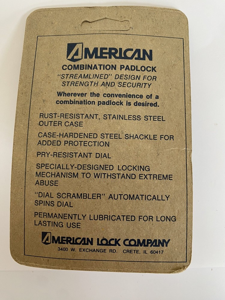 American Combination Lock Padlock 400HC Master Lock Made Locker Work School