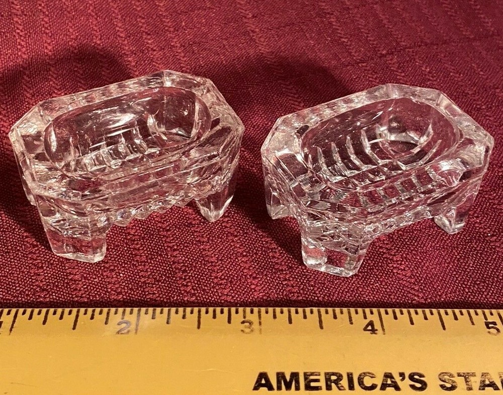Pair of OPEN SALT CELLARs...nice rectangle footed shape...Vintage