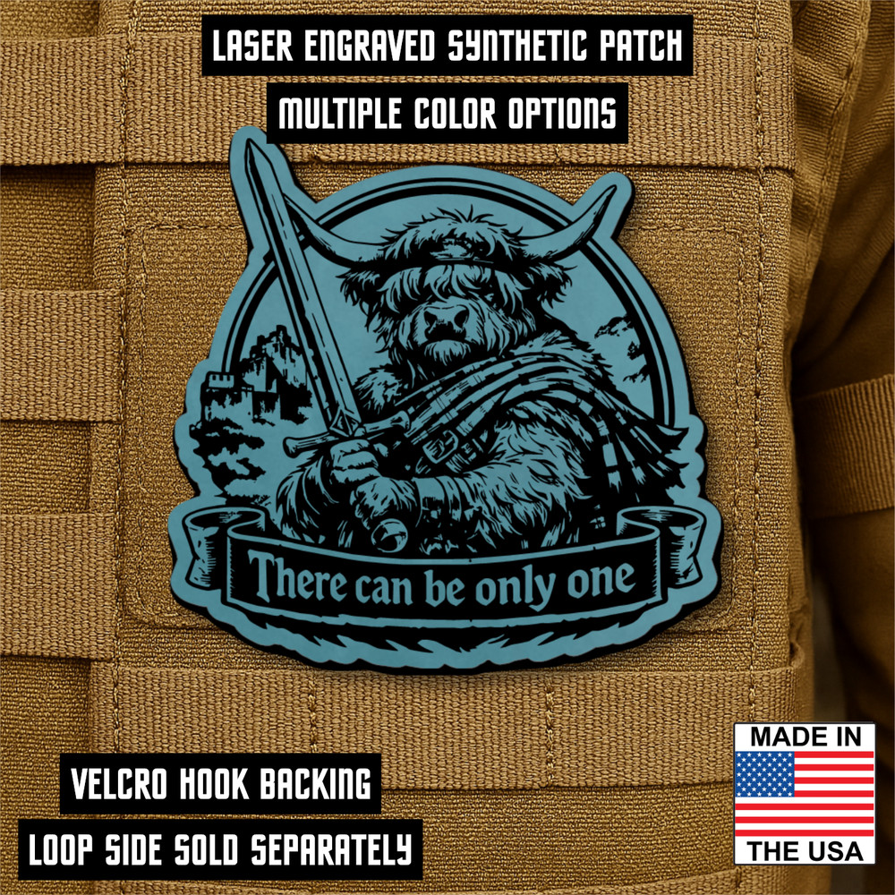 Highlander Cow Morale Patch 3" Hook & Loop Funny There Can Be Only One, Classic