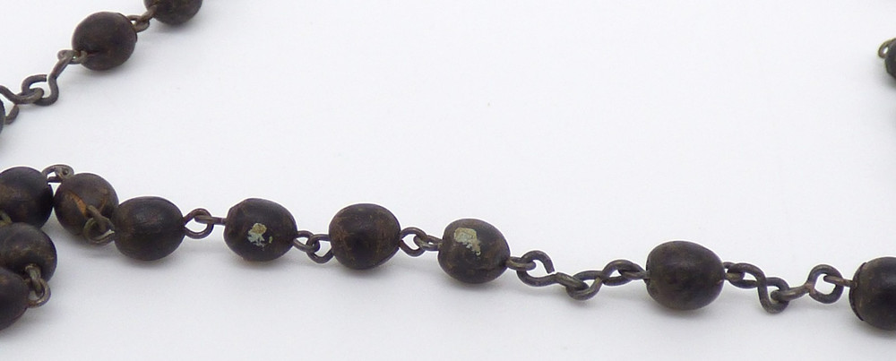 Catholic Bead Rosary Black Brown Crucifix INRI Medal Chains Silver Tone Vintage