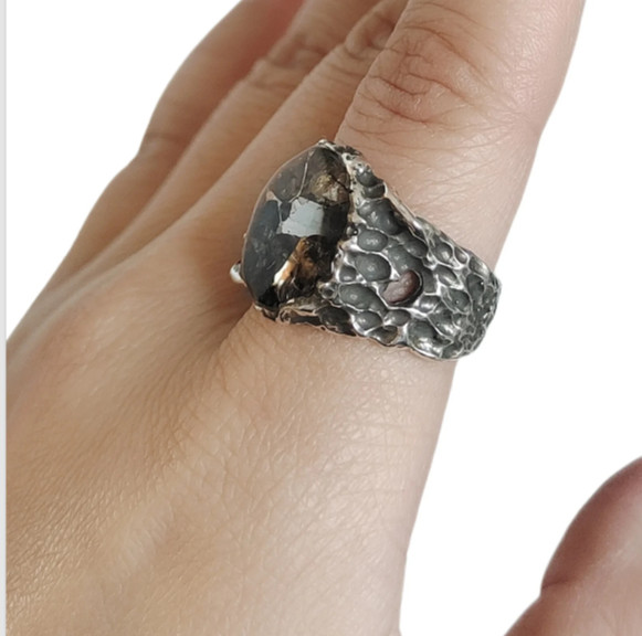 Seymchan pallasite Meteorite Ring S925 silver Ring Jewelry LB082