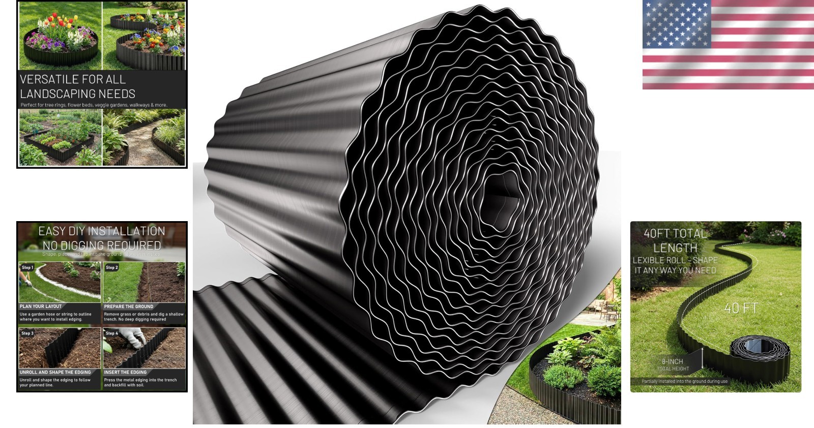 Durable 40FT x 8IN Galvanized Steel Edging for Beautiful Flower Beds & Paths