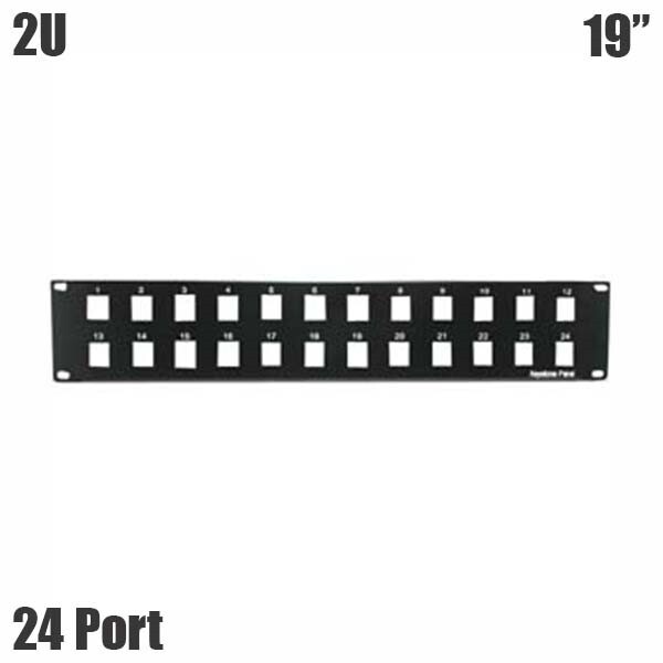 24-Port 2U 19" Rack Mount Blank Patch Panel Black For Keystone Jack