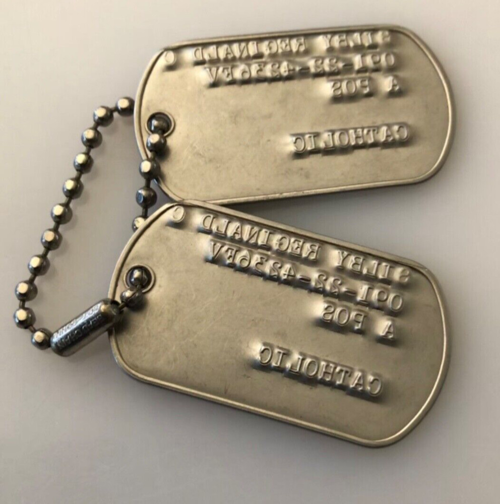 US Military DOG TAG SILBY, REGINALD C matching Pair Two dogtags Catholic Vintage
