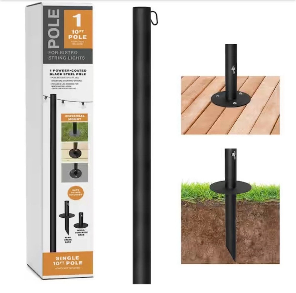 EXCELLO GLOBAL PRODUCTS Single 10 ft. String Light Pole (Black)