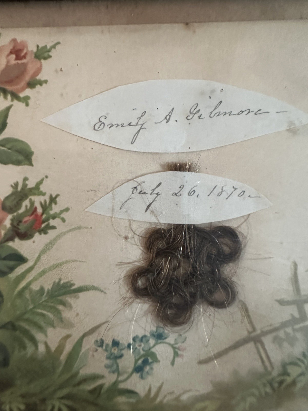 Antique Victorian Hairwork Calling Card Framed Ephemera