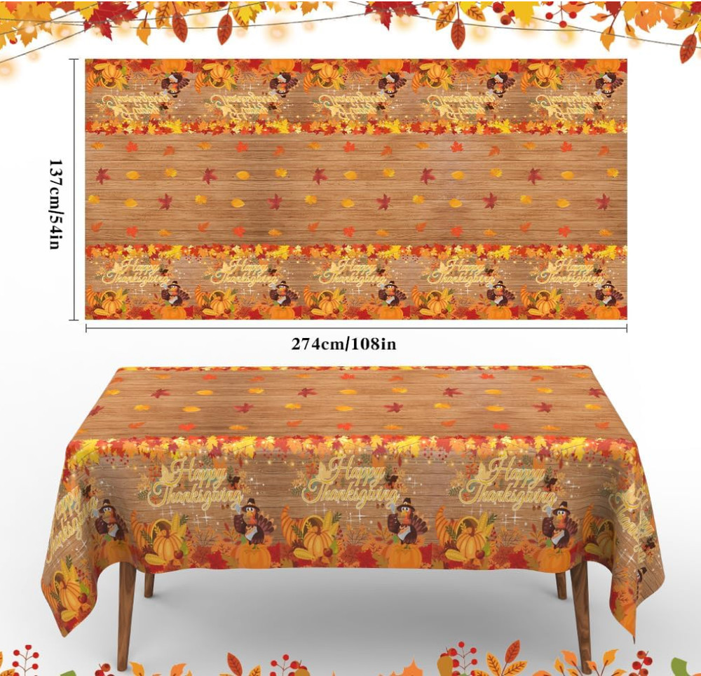 Disposable Thanksgiving Plastic Tablecloth – 2 Pack Rectangular, Fast USA Ship