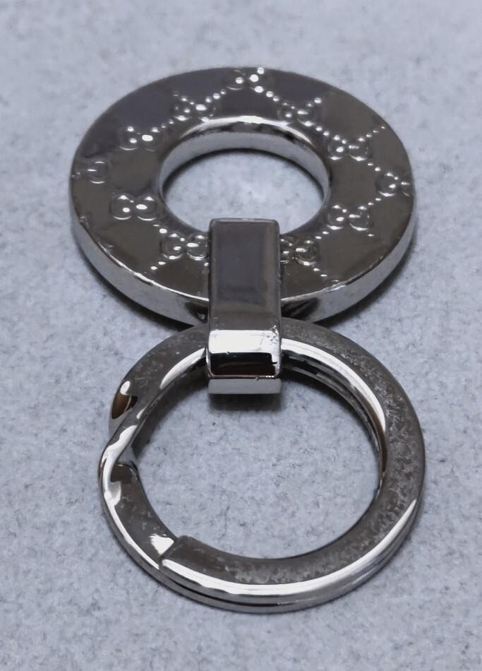 GUCCI Key Ring Silver GG Logo Pattern USED Auth Rare #9230
