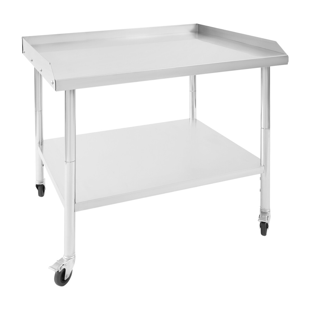 Stainless Steel 2-Tier Work Table with Wheels for Kitchen & Workspace