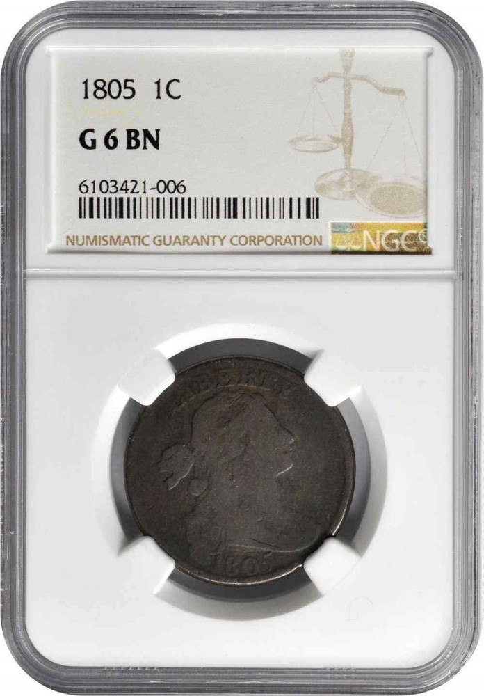 Nice 1805 Large Cent Draped Bust Design NGC Graded G6 BN