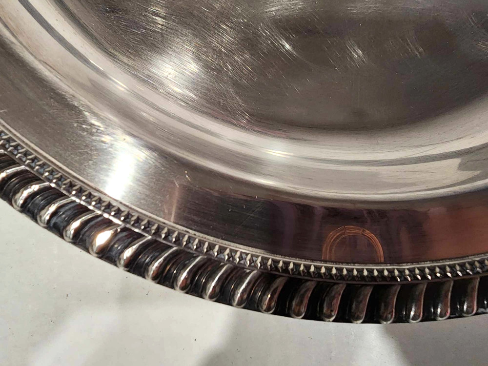 Vintage Serving Tray with Handles- silver plate, circular