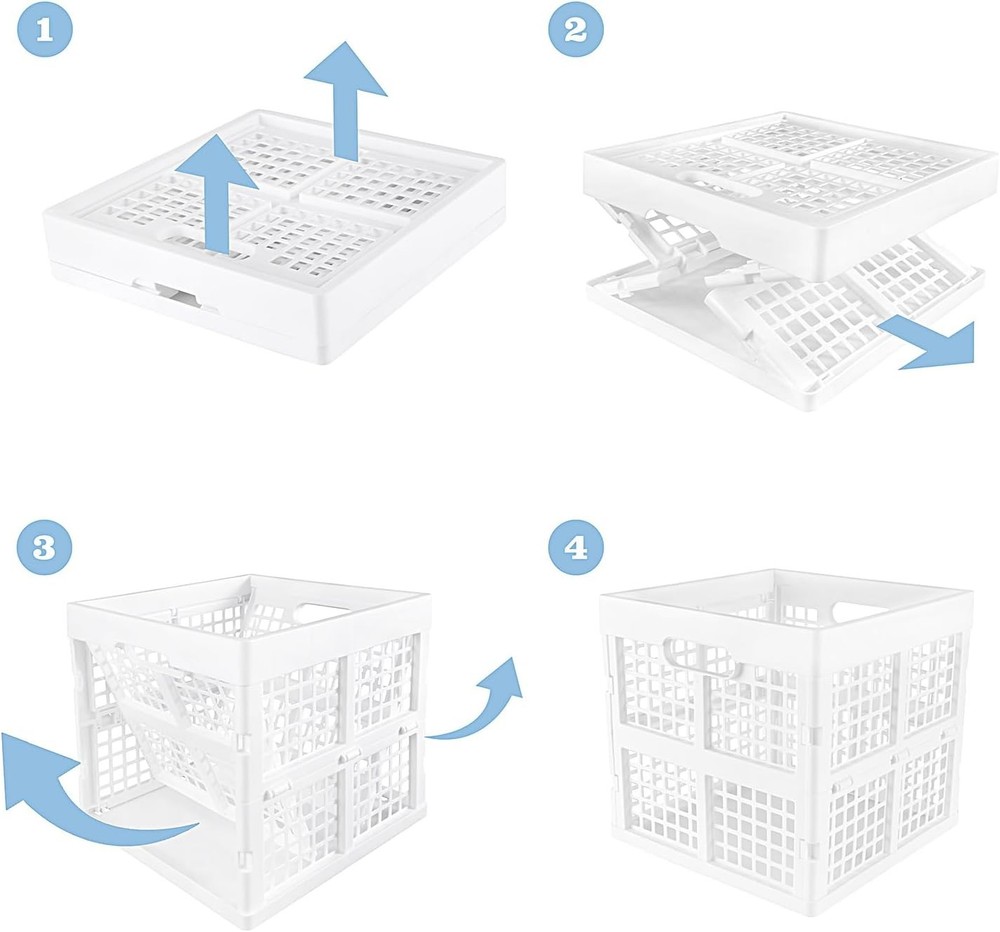 3-Pack Collapsible Plastic Storage CratesFoldable Crates Storage 16L White