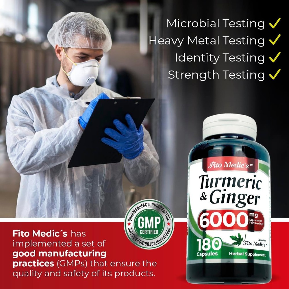 Tumeric Curcumin Max Potency and Ginger Complex 6000 mg, 180 Capsules Ultra high