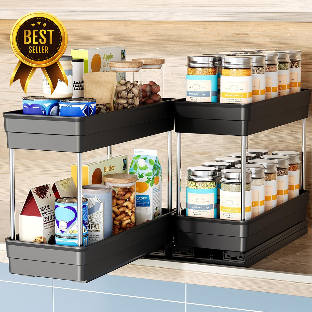 Vertical Spice Rack Pull-Out Cabinet Organizer 2-Tier 4.3" W 2 Pack
