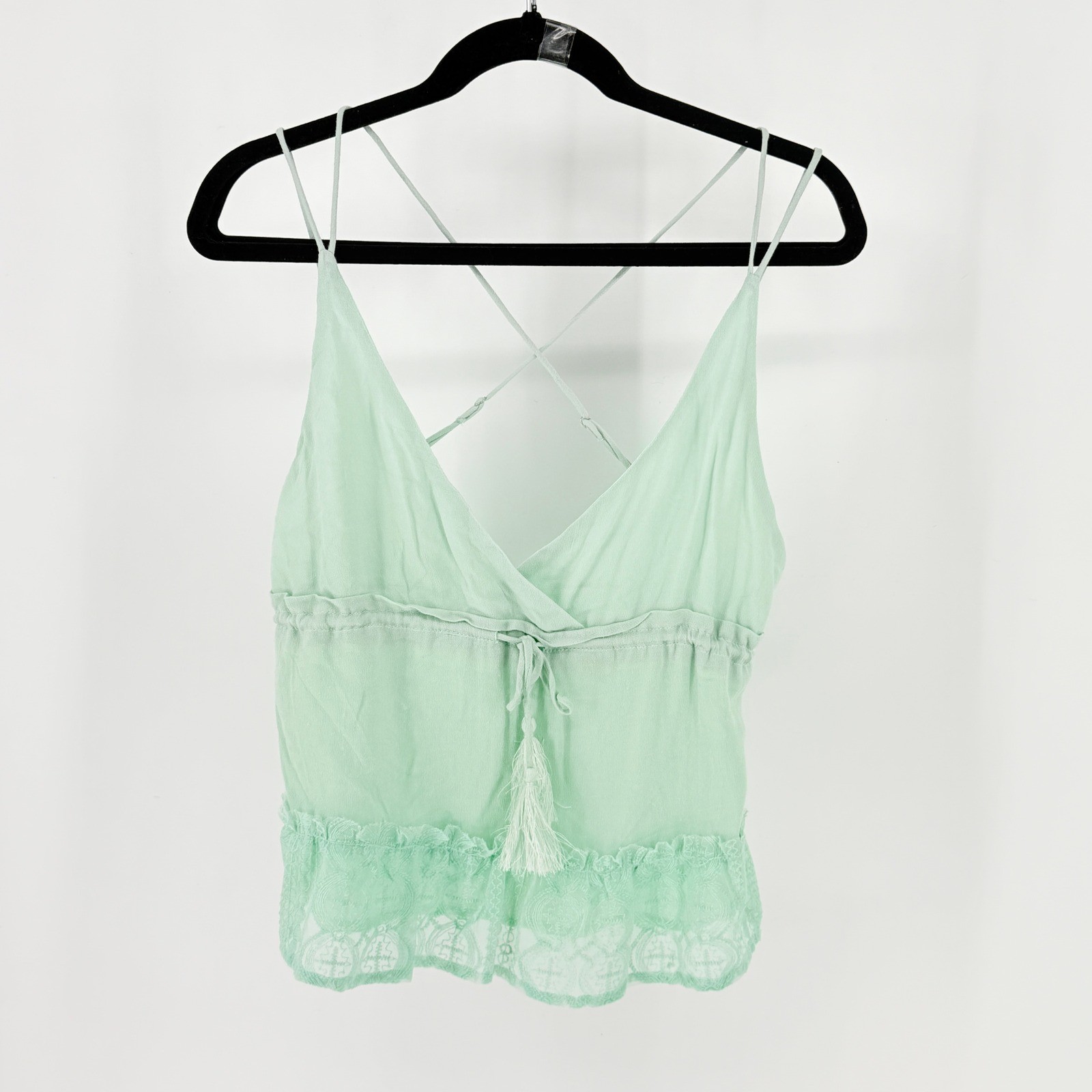 Honey Punch Anthropologie New Small Fairy Y2K Mint Green Lace Tassel Cami Top
