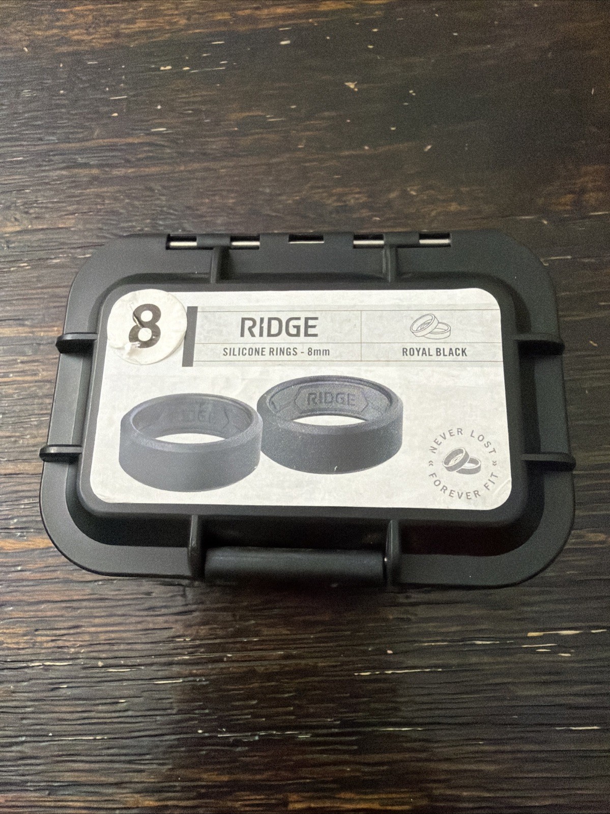 The Ridge Wallet 8MM SILICONE RING SET Royal Black Size 8 Black OPEN BOX NEW!