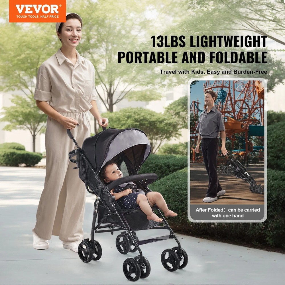 Lightweight Stroller, Compact Easy Fold MultiPosition Recline Canopy Backrest,