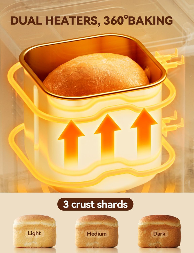 Bread Maker, 20-IN-1 2LB Bread Machine Dual Heater Bread Maker Machine Automa...