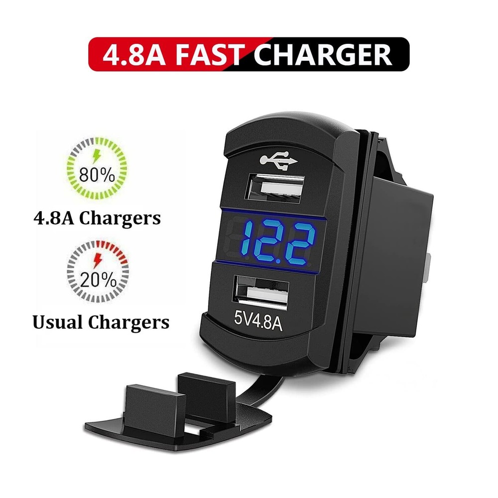 Multi-Function 3 Gang Rocker Switch Panel with Blue LED, USB Charger & Voltmeter