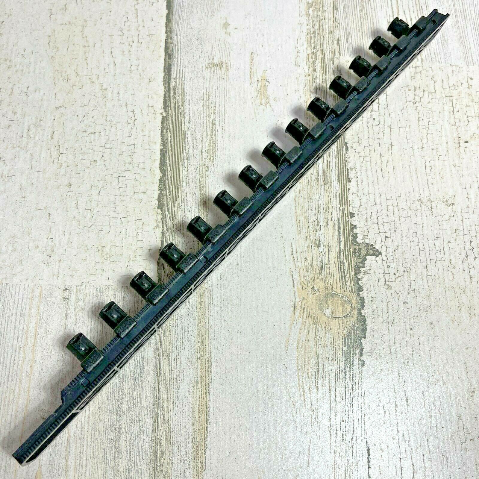 Ernst 3/8" Drive 13" Socket Organizer Rail with 14 Twist Lock Clips - Black