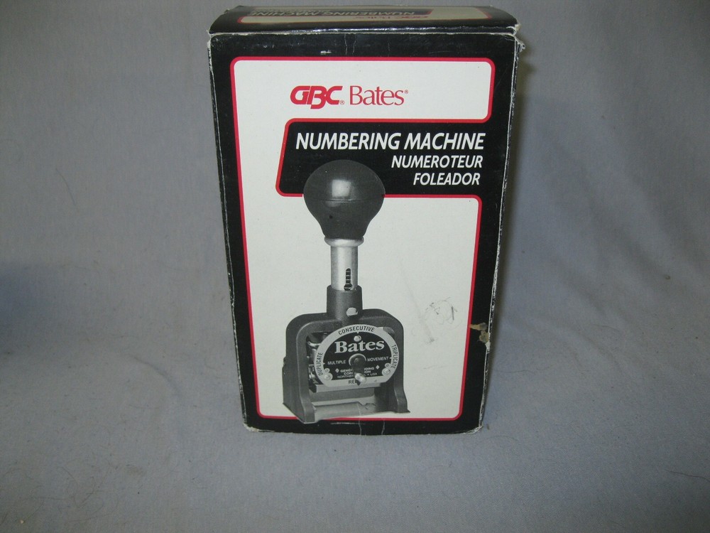GBC Bates numbering machine in original box