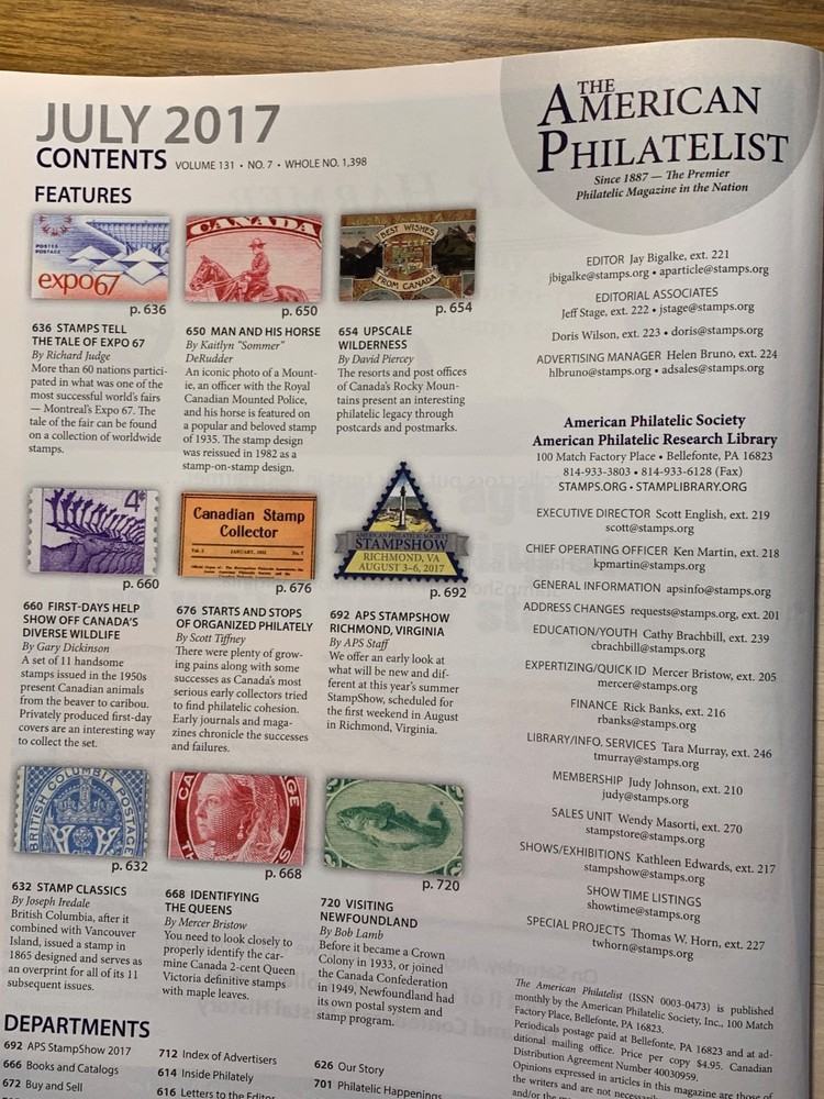 American Philatelist Magazine 2017, July