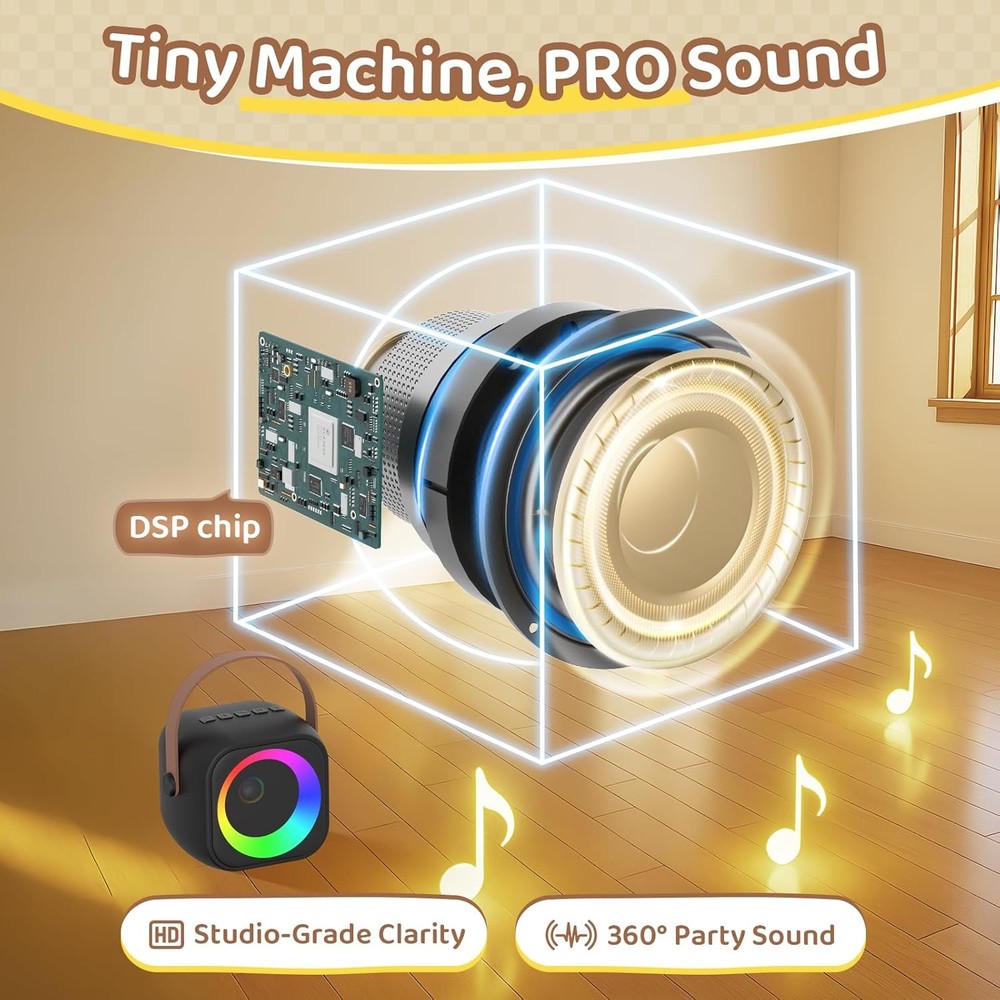 Mini Karaoke Machine, Portable Bluetooth Karaoke Speaker with 2 Wireless Microph