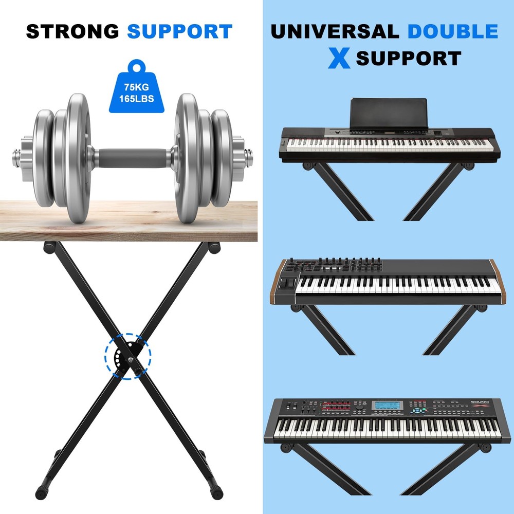 Height Adjustable Keyboard Stand With Quick Release Mechanism - Double X Fold...