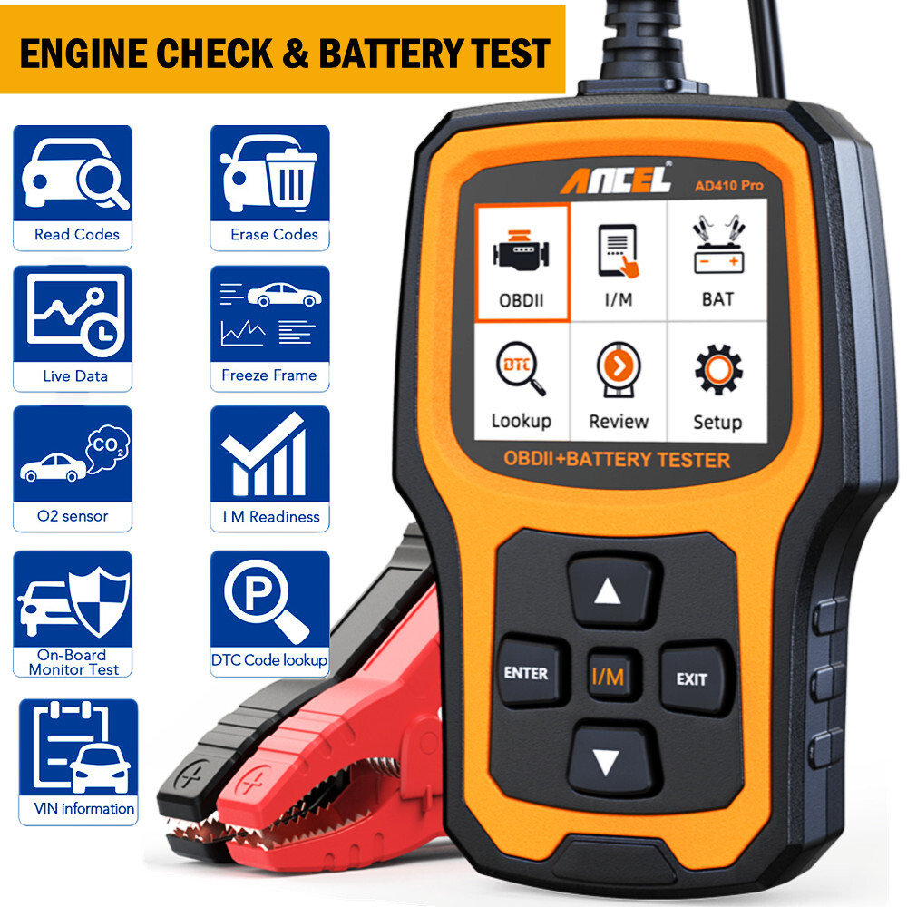 ANCEL AD410 PRO 12V Battery Tester & Car Code Reader OBD2 Engine Diagnostic Tool