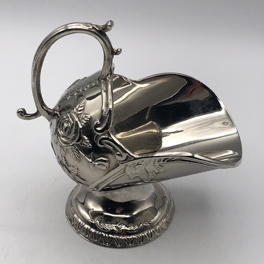 Silverplate Embossed Sugar Scuttle Vintage Rose Design
