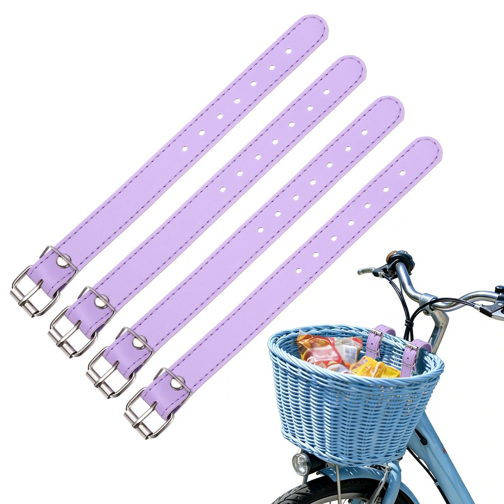 4 Pcs Adjustable Leather Bicycle Basket Strap, Purple
