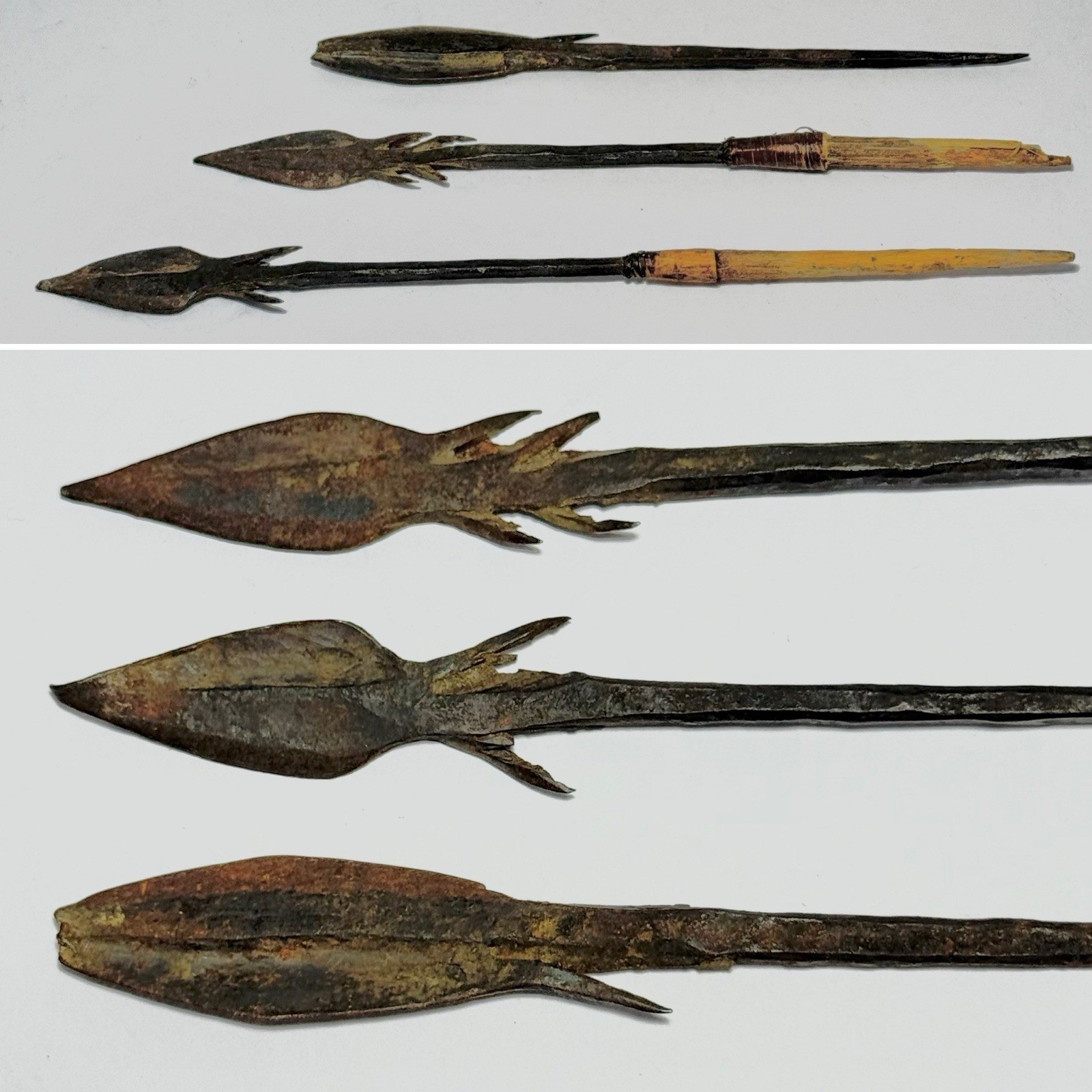 Antique African Artifacts Spears Tribal Weapons  Wood  & Iron  3 Pc. Assortment