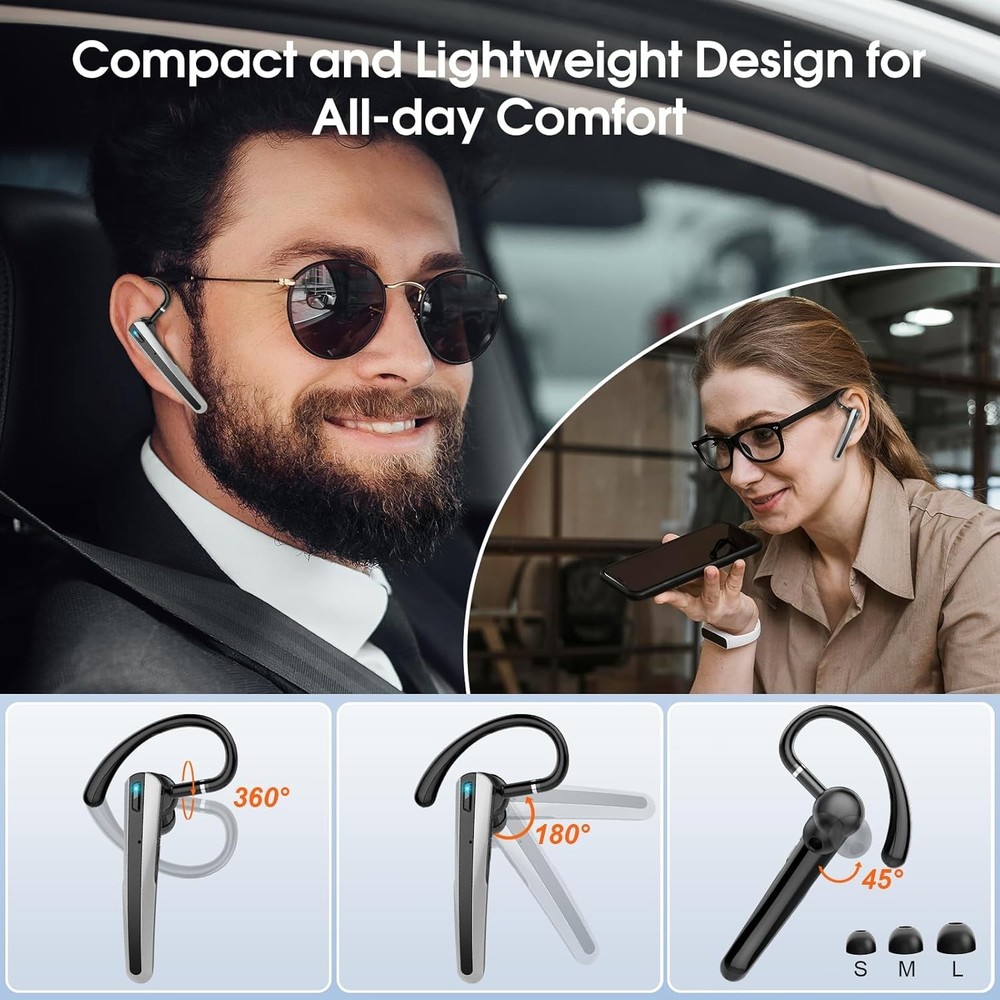 Single-Ear Wireless Headset with Active Noise Cancellation & Long Battery Life